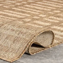 Kirklands Home Marti Banded Lines Outdoor Rug, 5x8 Tan Discount