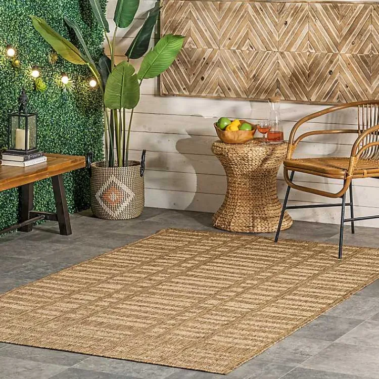 Kirklands Home Marti Banded Lines Outdoor Rug, 8x10 Tan Outlet