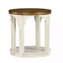 Kirklands Home Mary White and Natural Wooden Round Accent Table Hot