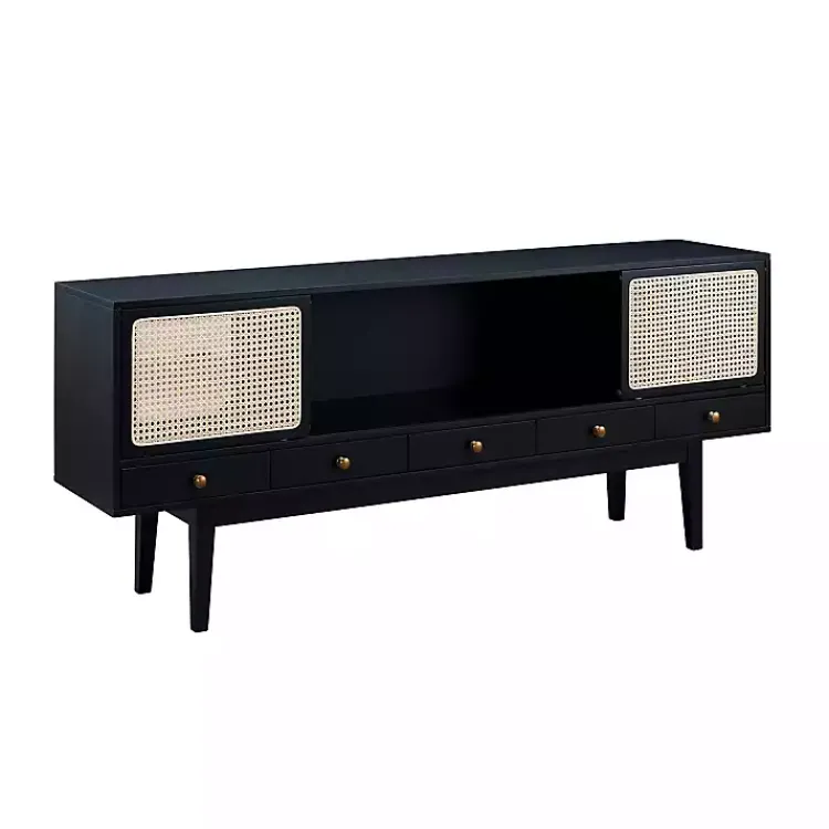 Kirklands Home Matilda Midcentury Woven Cane Media Cabinet Black Sale