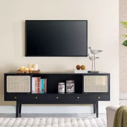 Kirklands Home Matilda Midcentury Woven Cane Media Cabinet Black Sale