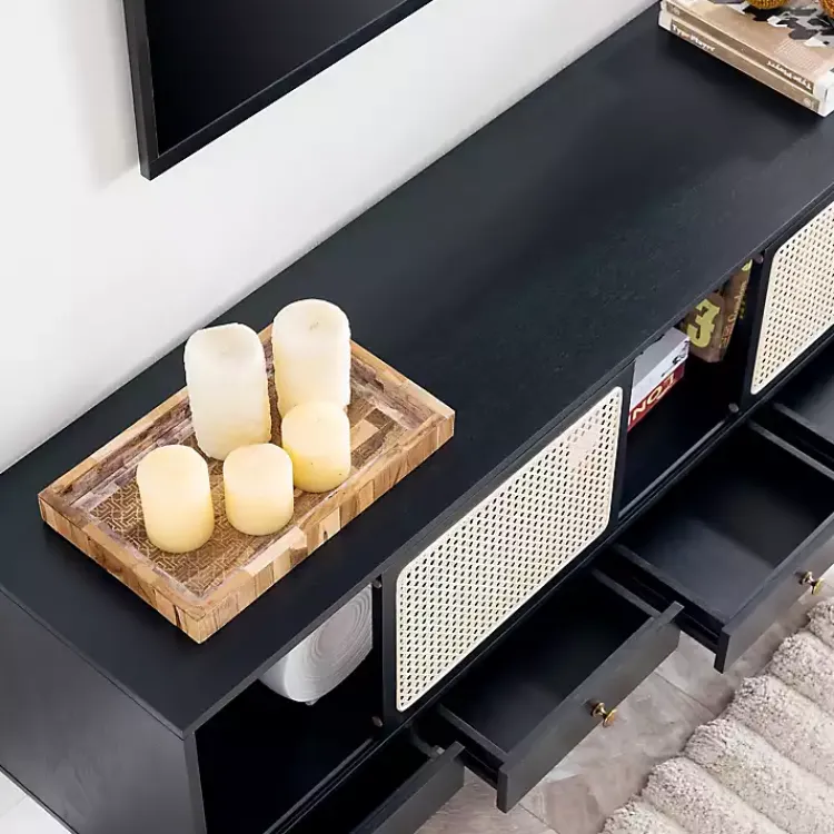 Kirklands Home Matilda Midcentury Woven Cane Media Cabinet Black Sale