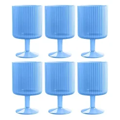 Kirklands Home Matte Azure Ribbed Goblet Glasses, Set of 6 Blue Discount