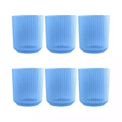 Kirklands Home Matte Azure Ribbed Short Glasses, Set of 6 Blue Clearance