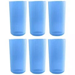 Kirklands Home Matte Azure Ribbed Tall Glasses, Set of 6 Blue New