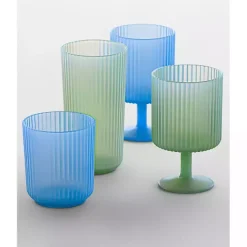 Kirklands Home Matte Azure Ribbed Tall Glasses, Set of 6 Blue New