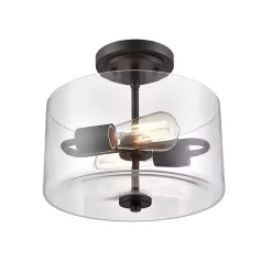 Kirklands Home Matte Drum Semi-Flush Mount Light Black Outlet