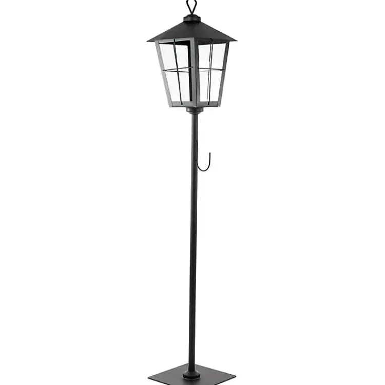 Lanterns>Kirklands Home Matte Lantern Post with Wreath Holder Black