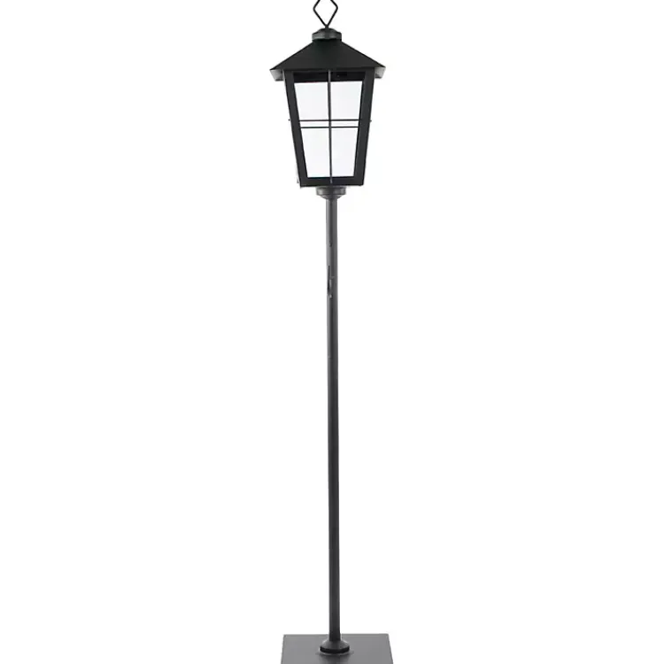 Lanterns>Kirklands Home Matte Lantern Post with Wreath Holder Black