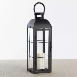 Lanterns>Kirklands Home Matte Window Pane Lantern, 17 in. Black