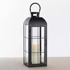 Lanterns>Kirklands Home Matte Window Pane Lantern, 24 in. Black