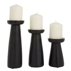 Candle Holders>Kirklands Home Matte Wood T-Shape Candle Holders, Set of 3 Black