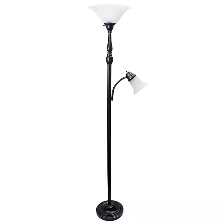 Kirklands Home Matte Bronze and White Reading Arm Torchiere Brown Online