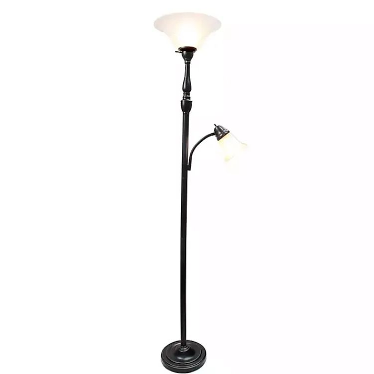 Kirklands Home Matte Bronze and White Reading Arm Torchiere Brown Online