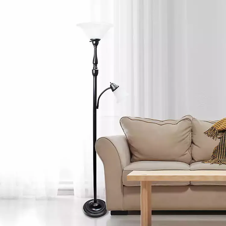 Kirklands Home Matte Bronze and White Reading Arm Torchiere Brown Online