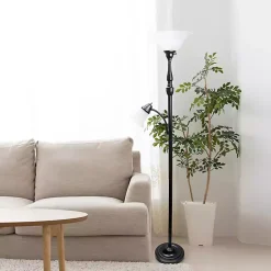 Kirklands Home Matte Bronze and White Reading Arm Torchiere Brown Online
