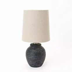Kirklands Home Matte Charcoal Ribbed Mini Table Lamp Tan