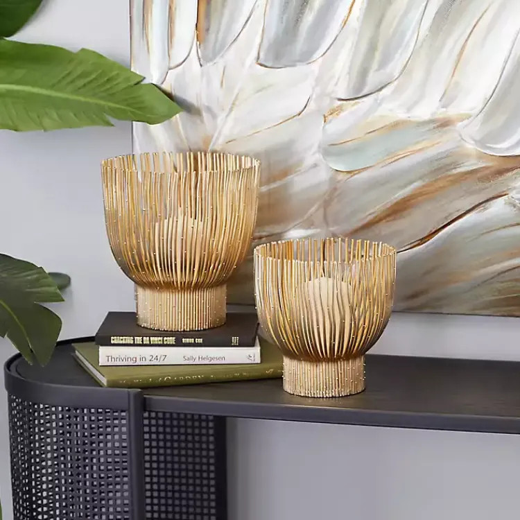 Candle Holders>Kirklands Home Matte Straws 2-pc. Votive Candle Holder Set Gold