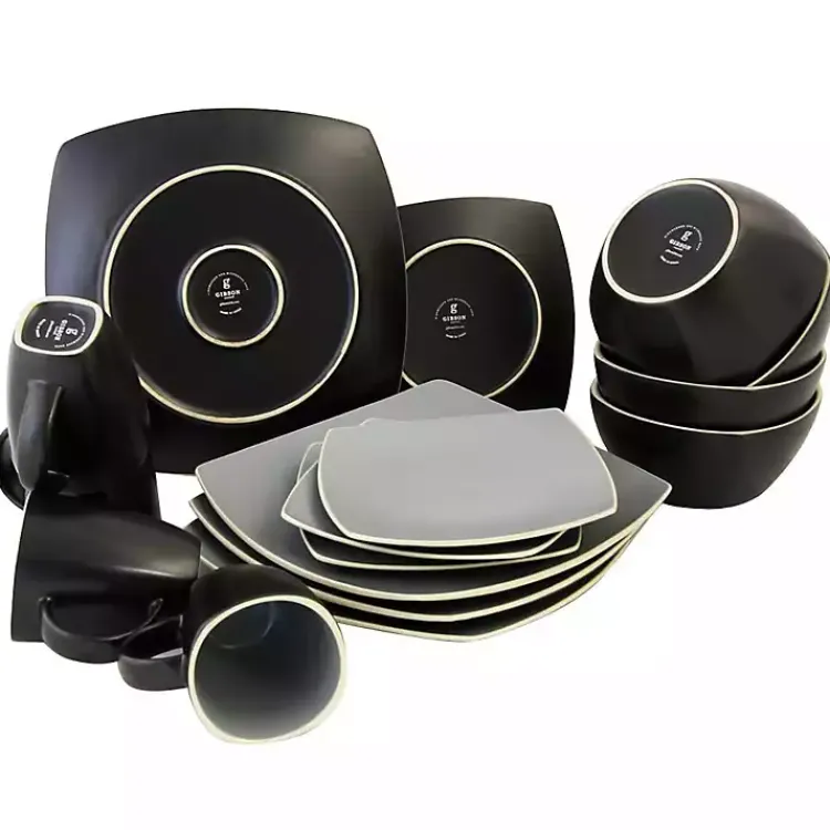 Kirklands Home Matte Gray and Black 16-pc. Dinnerware Set Outlet