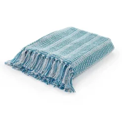 Blankets & Throws>Kirklands Home Maui Striped Fringe Throw Blue
