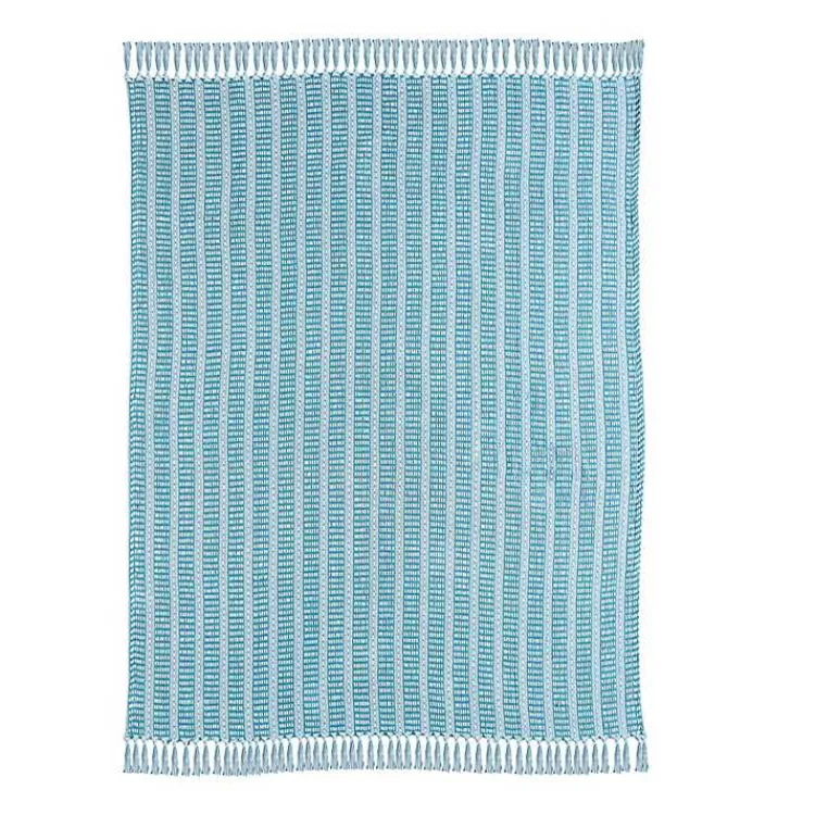 Blankets & Throws>Kirklands Home Maui Striped Fringe Throw Blue