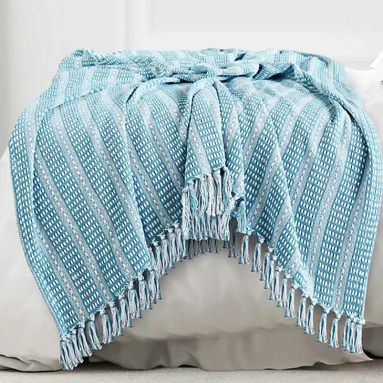 Blankets & Throws>Kirklands Home Maui Striped Fringe Throw Blue