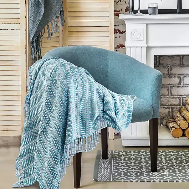 Blankets & Throws>Kirklands Home Maui Striped Fringe Throw Blue