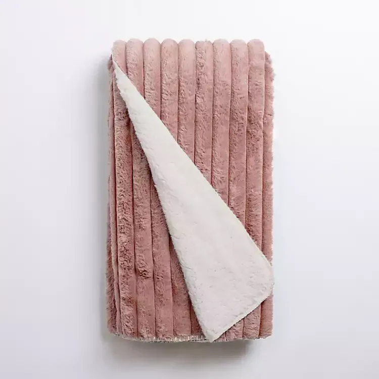Blankets & Throws>Kirklands Home Mauve Ribbed Sherpa Throw Pink