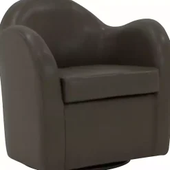 Kirklands Home Max Charcoal Faux Leather Swivel Club Accent Chair Gray New