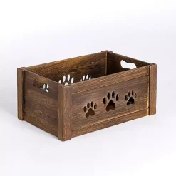 Baskets & Boxes>Kirklands Home Medium Paw Print Cutout Wooden Crate Brown