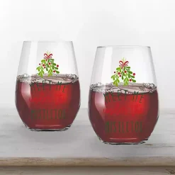 Christmas Dining & Entertaining>Kirklands Home Meet Me Under the Mistletoe Wine Glasses, Set of 2