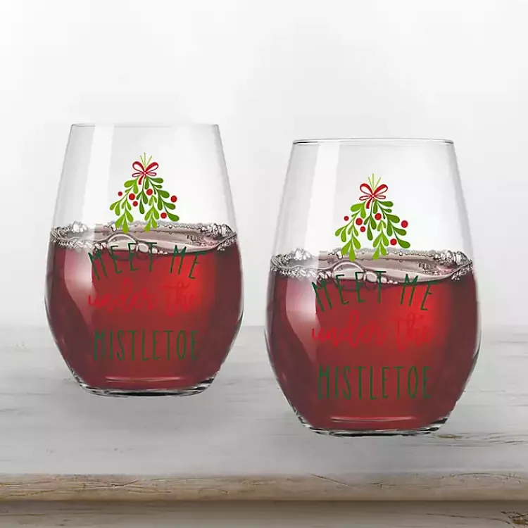 Christmas Dining & Entertaining>Kirklands Home Meet Me Under the Mistletoe Wine Glasses, Set of 2