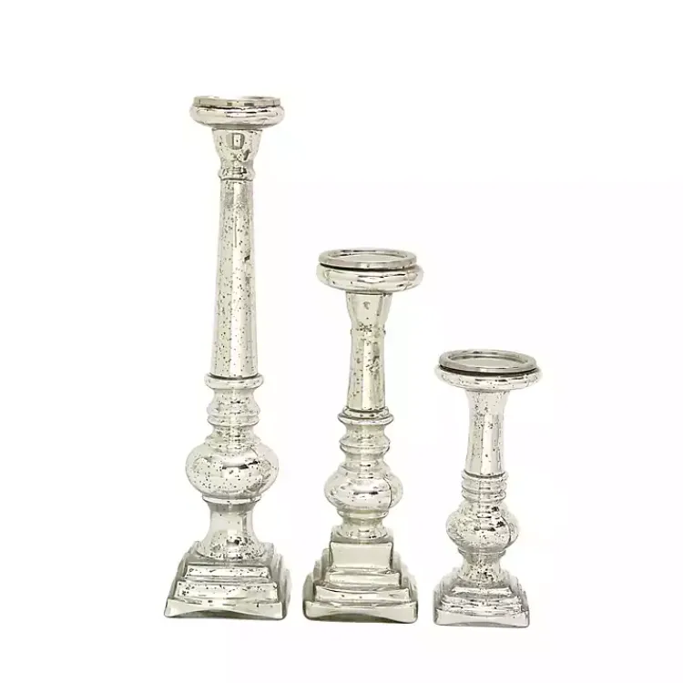 Candle Holders>Kirklands Home Mercury Glass Candle Holders, Set of 3 Silver