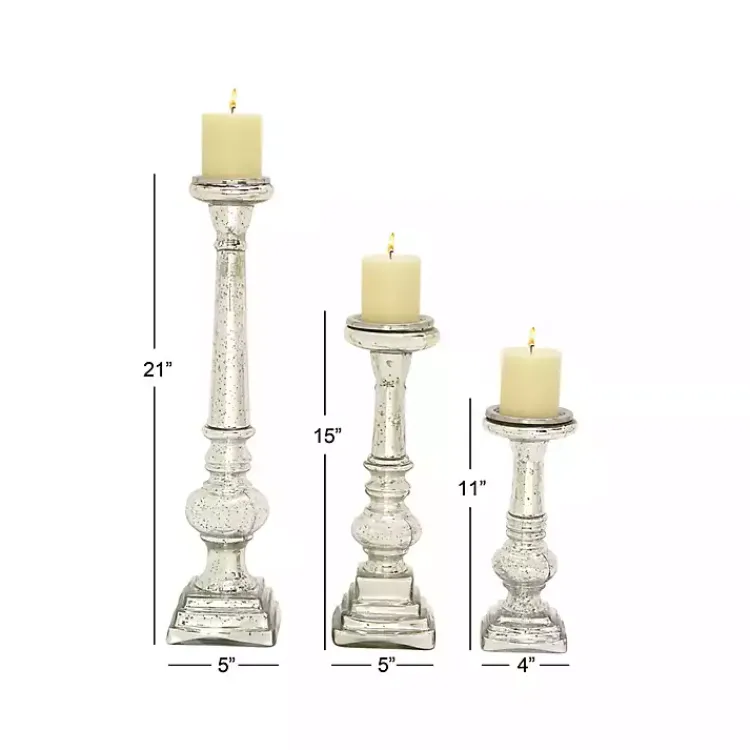 Candle Holders>Kirklands Home Mercury Glass Candle Holders, Set of 3 Silver
