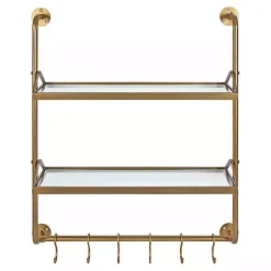 Kirklands Home Merit Gold Metal Wall Shelf with Hooks Clearance