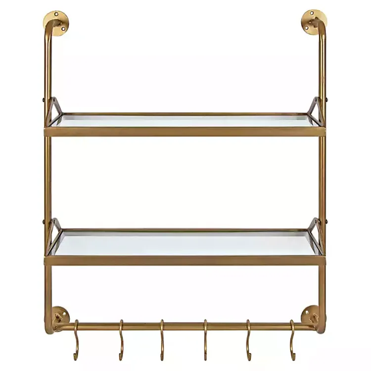 Kirklands Home Merit Gold Metal Wall Shelf with Hooks Clearance