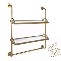 Kirklands Home Merit Gold Metal Wall Shelf with Hooks Clearance