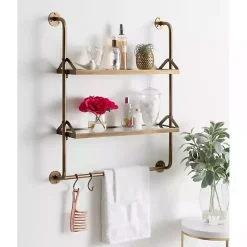 Kirklands Home Merit Gold Metal Wall Shelf with Hooks Clearance