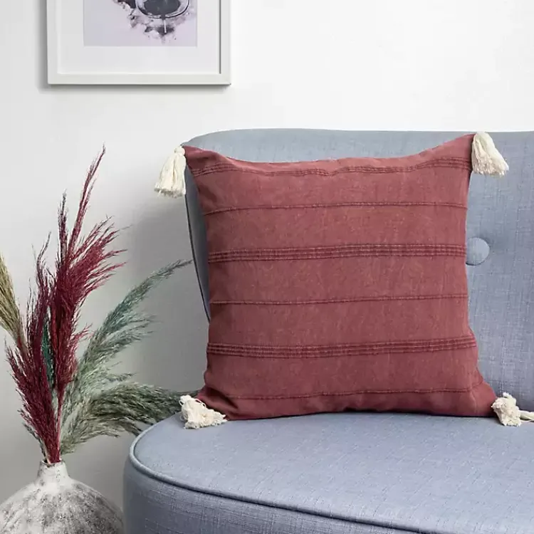 Pillows>Kirklands Home Merlot Striped Organic Cotton Throw Pillow Red