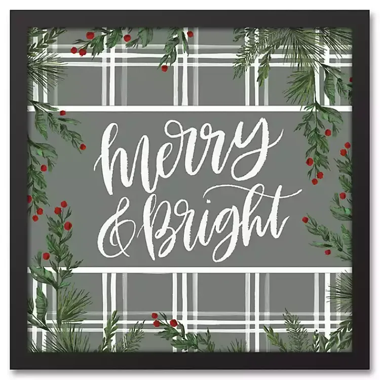 Christmas Art & Wall Decor>Kirklands Home Merry & Bright Plaid Framed Wall Plaque Black