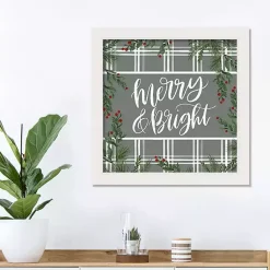 Christmas Art & Wall Decor>Kirklands Home Merry & Bright Plaid Framed Wall Plaque White