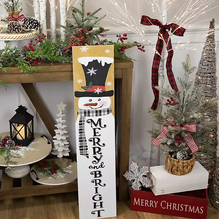 Outdoor Christmas Decorations>Kirklands Home Merry & Bright Snowman Porch Board White