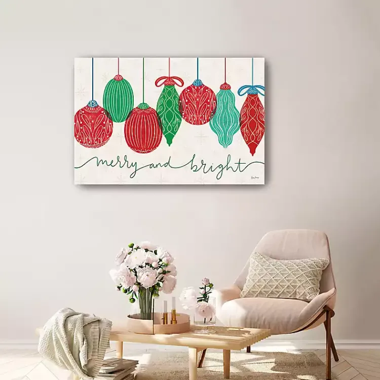 Christmas Art & Wall Decor>Kirklands Home Merry and Bright Bulbs Canvas Art Print, 36x24 in.
