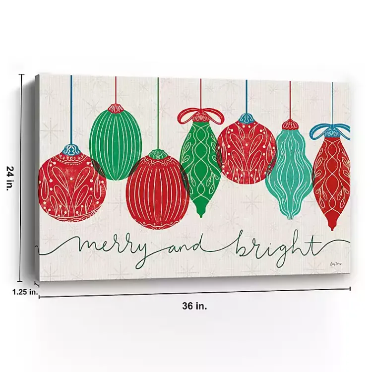 Christmas Art & Wall Decor>Kirklands Home Merry and Bright Bulbs Canvas Art Print, 36x24 in.