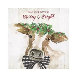 Christmas Art & Wall Decor>Kirklands Home Merry and Bright Cow Canvas Art Print