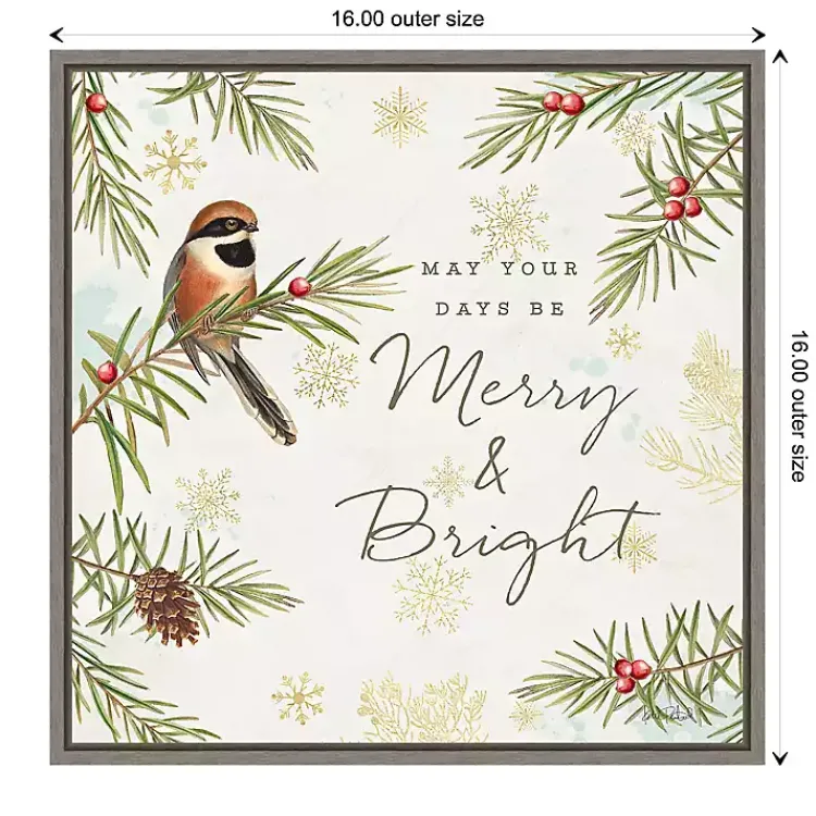 Christmas Art & Wall Decor>Kirklands Home Merry and Bright Framed Canvas Wall Plaque