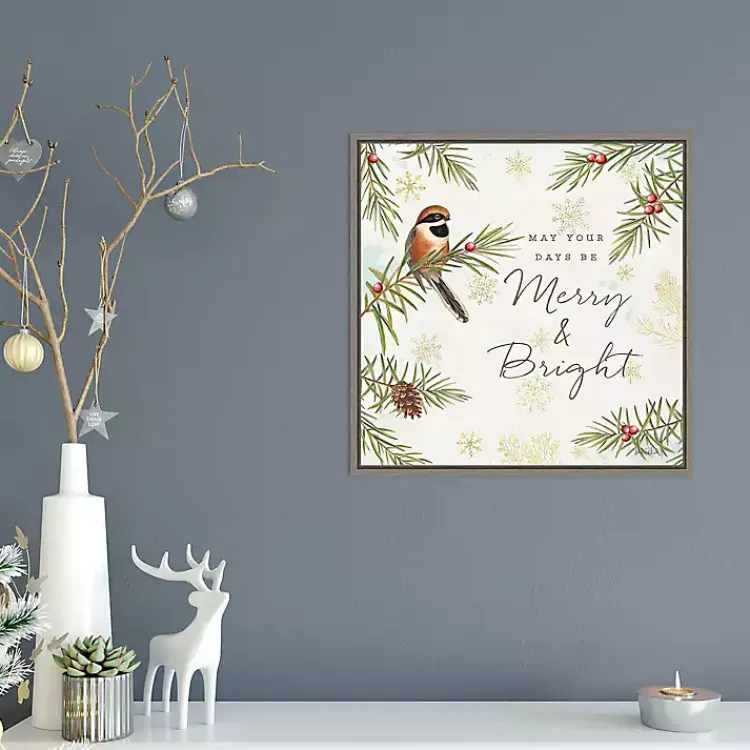 Christmas Art & Wall Decor>Kirklands Home Merry and Bright Framed Canvas Wall Plaque