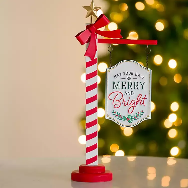 Christmas Decorations>Kirklands Home Merry and Bright Post Tabletop Sign