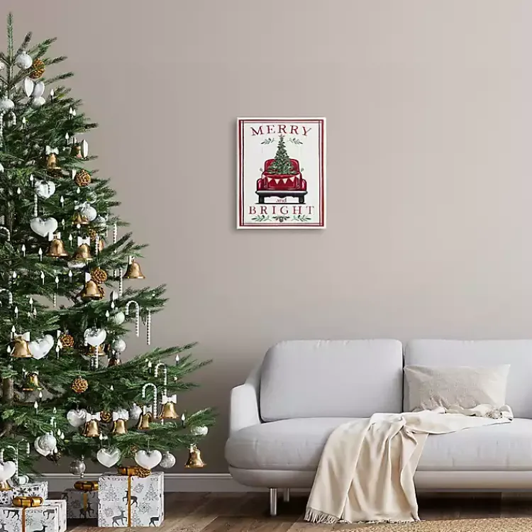 Christmas Art & Wall Decor>Kirklands Home Merry and Bright Truck Canvas Wall Plaque