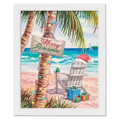 Christmas Art & Wall Decor>Kirklands Home Merry Beachmas Framed Canvas Art Print White